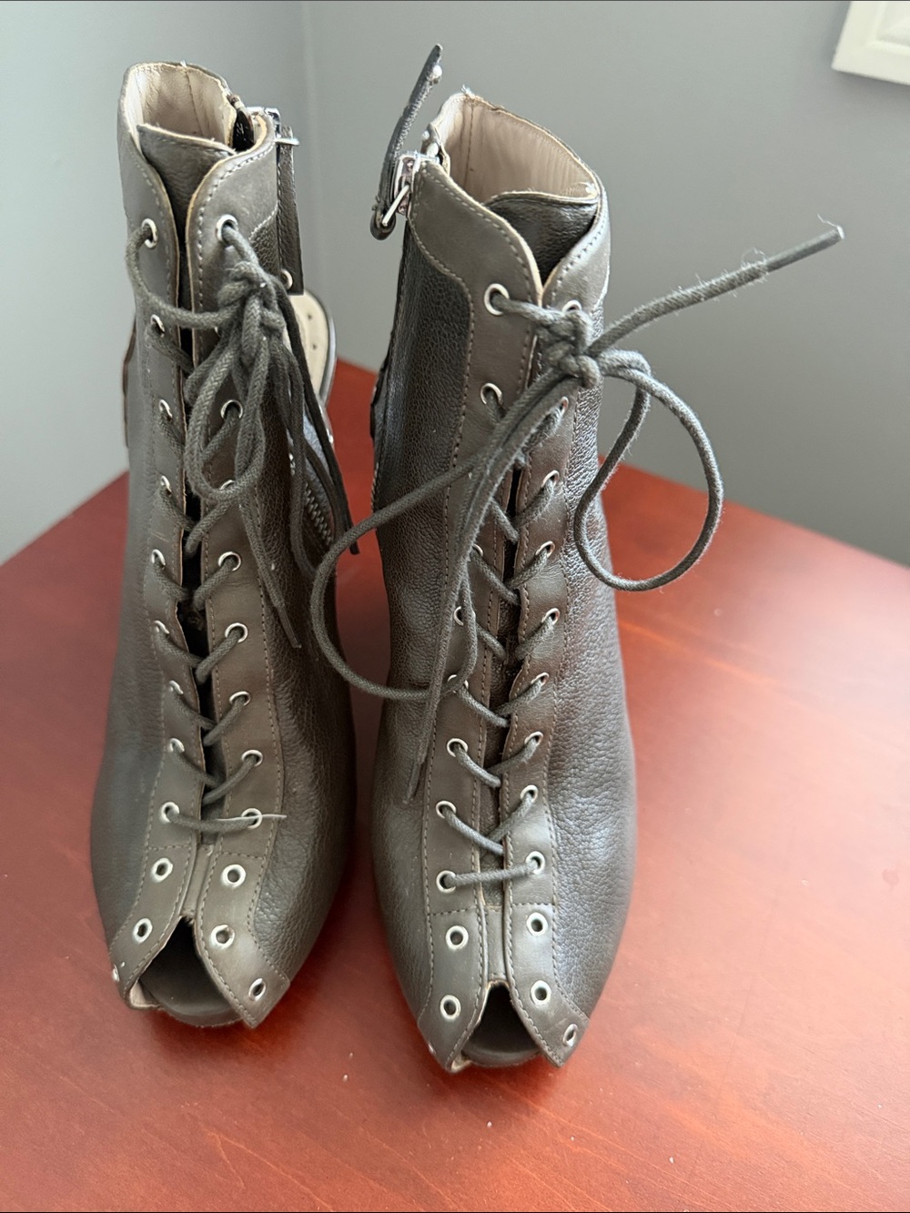 Marc by Marc Jacobs Gray Lace-Up Peep-Toe Ankle Boots